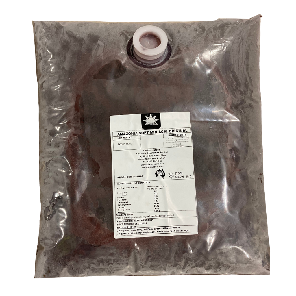 A 10kg bucket of Amazonia Vegan Acai Soft Serve, a staple for high-volume plant-based cafes.