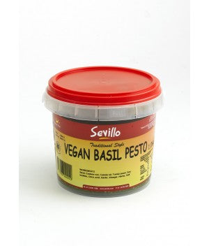 Sevillo Vegan Basil Pesto jar in a professional kitchen setting